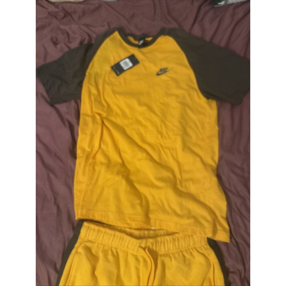 NWT Nike Yellow & Brown  T-shirt & Drawstring Short set Size Large